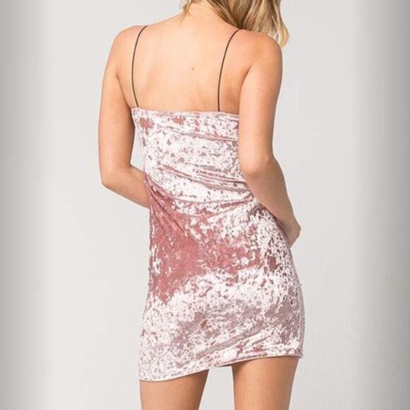 Polly&esther Light Pink Crushed Velvet Slip Dress - Picture 3 of 7